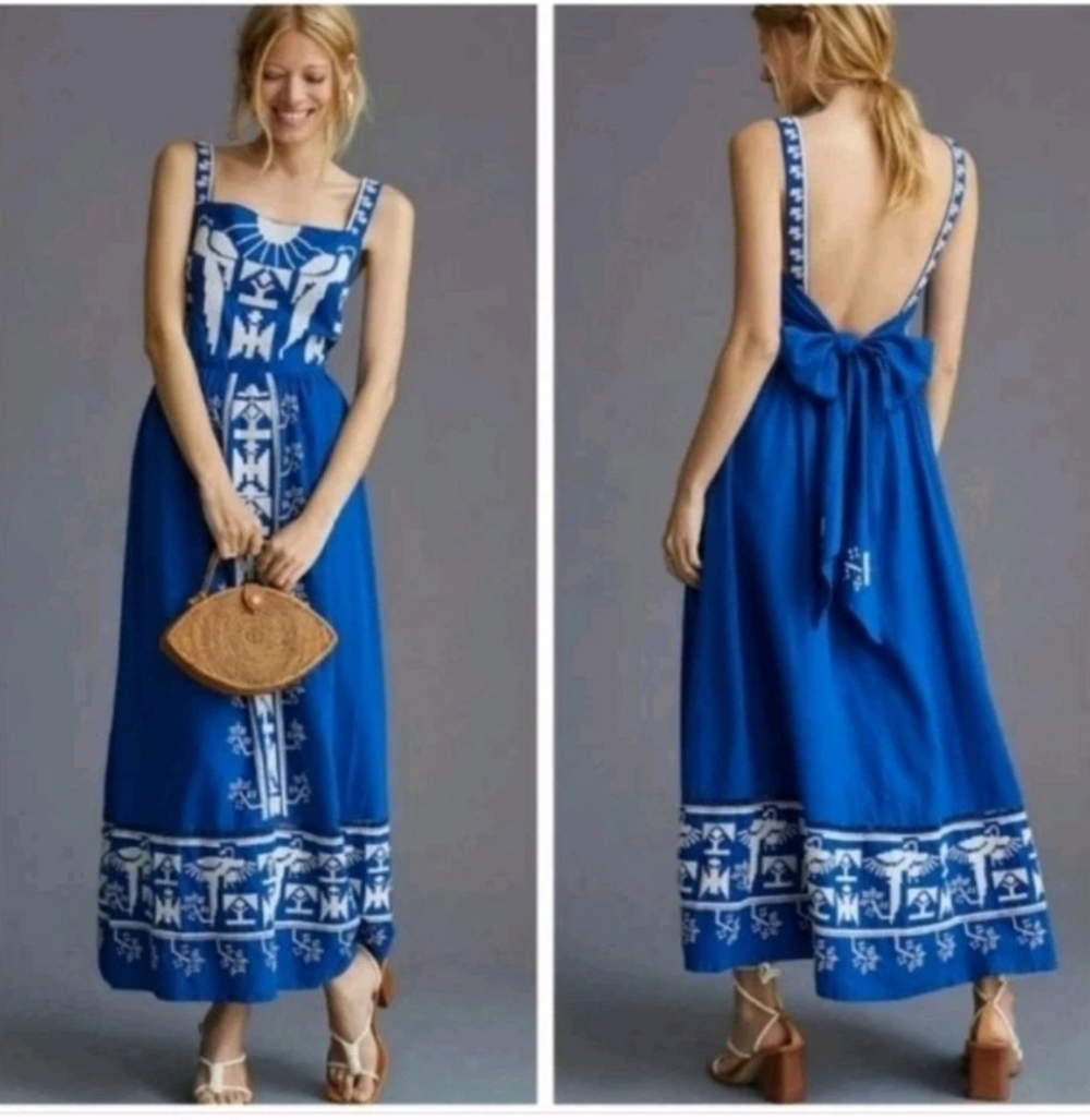 Farm Rio Blue Embroidered Maxidress
